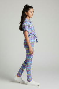 Barbie Girl Girls Co Ord Set Blue Printed Casual Cotton Summer Wear