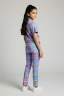 Barbie Girl Girls Co Ord Set Blue Printed Casual Cotton Summer Wear