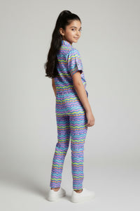 Barbie Girl Girls Co Ord Set Blue Printed Casual Cotton Summer Wear