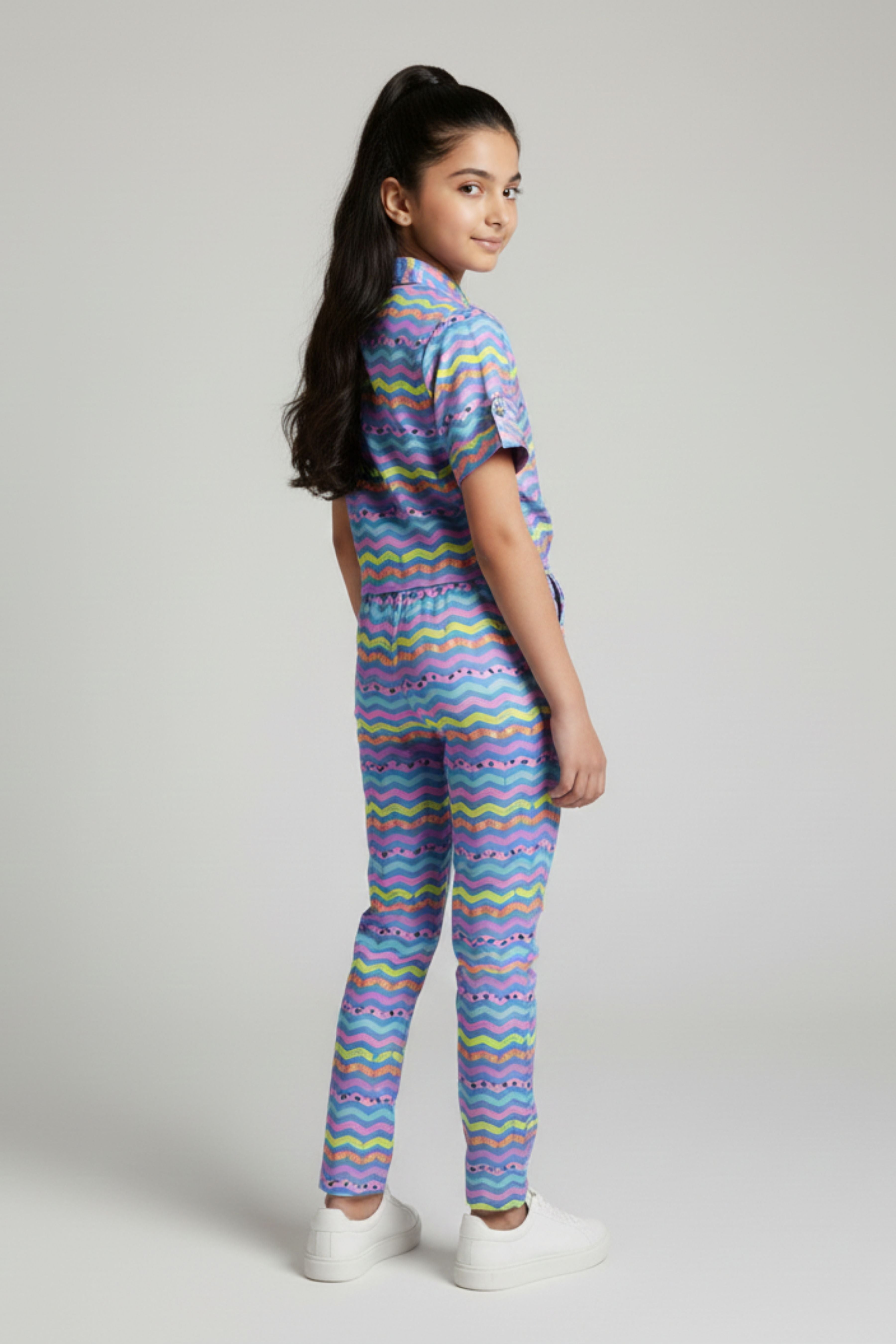 Barbie Girl Girls Co Ord Set Blue Printed Casual Cotton Summer Wear