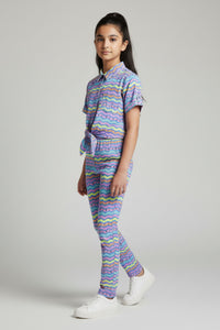 Barbie Girl Girls Co Ord Set Blue Printed Casual Cotton Summer Wear