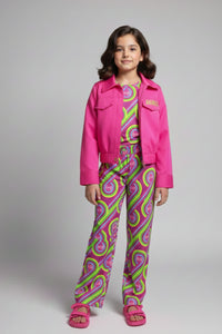 Barbie Girl Girls Co Ord Set Pink Printed Cotton Casual Wear