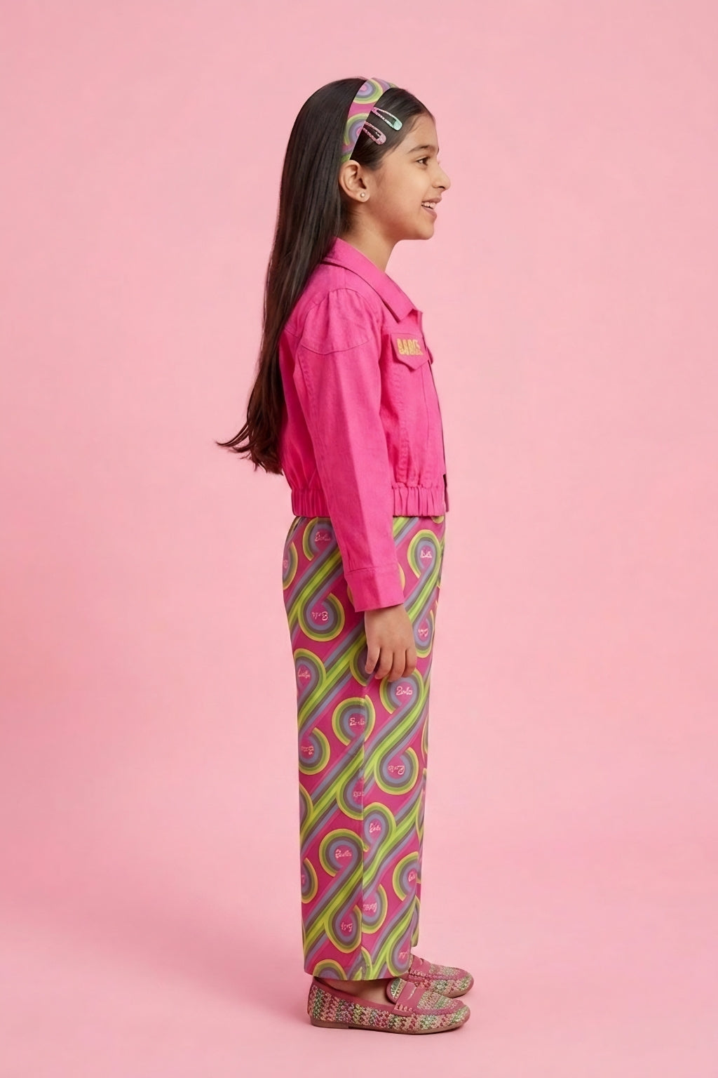 Barbie Pink Printed Cotton Casual Co Ord Set BASET352