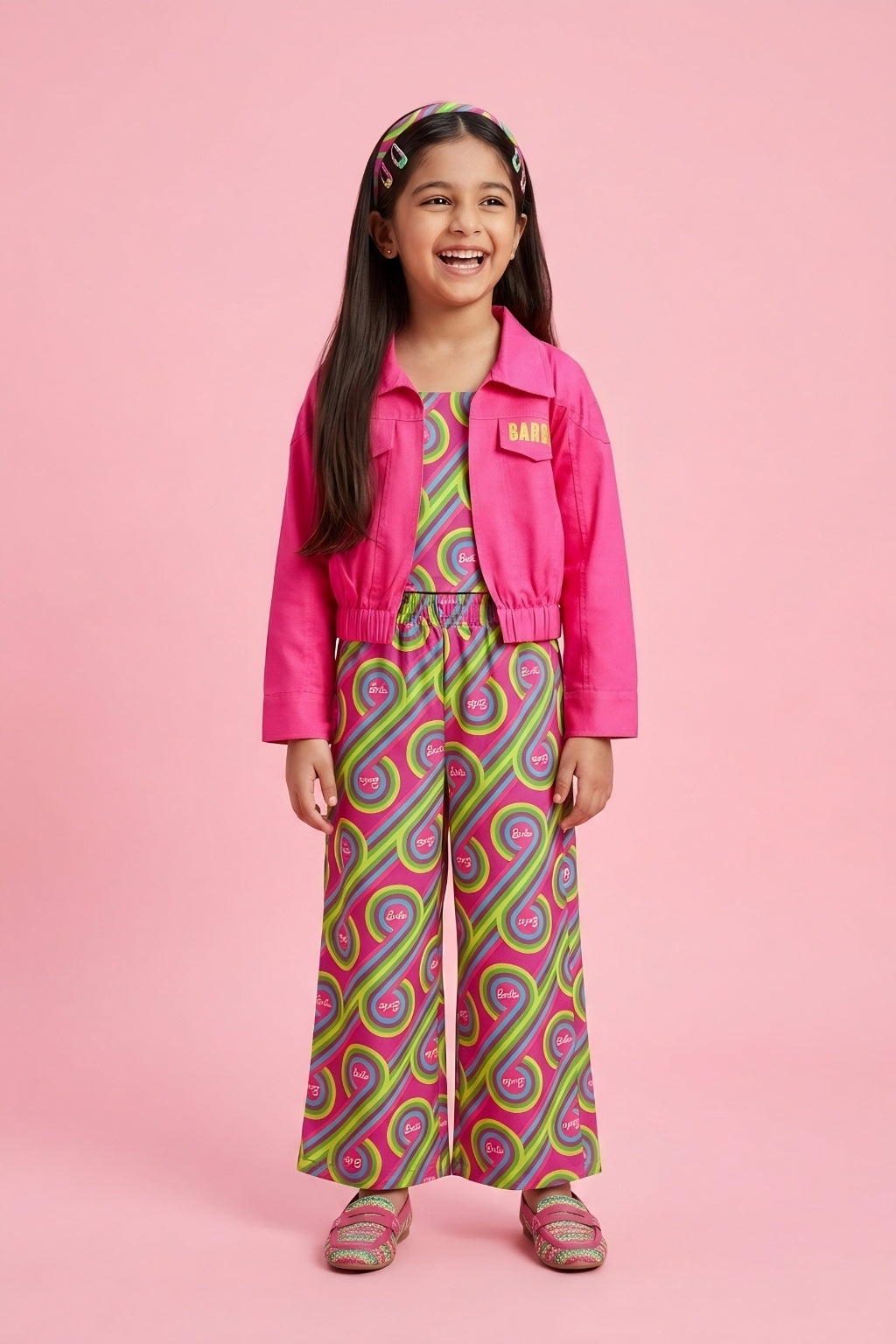 Barbie Pink Printed Cotton Casual Co Ord Set BASET352