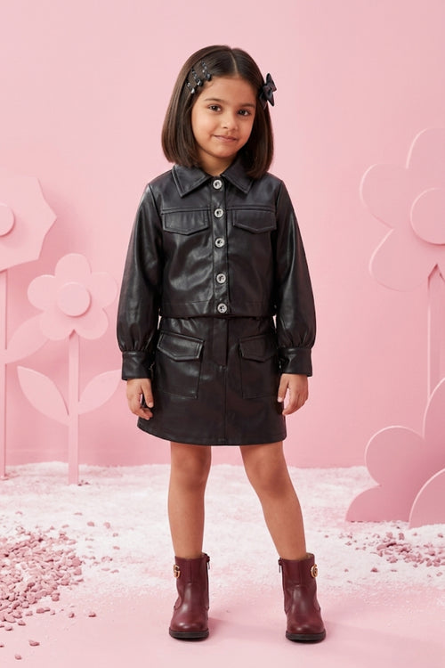 Cool Party Look Black Faux Leather Co-ord Set BASET363