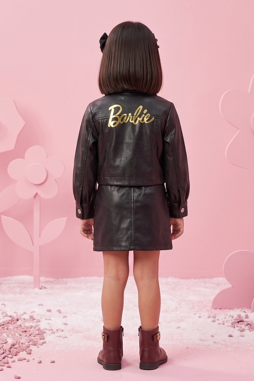 Cool Party Look Black Faux Leather Co-ord Set BASET363