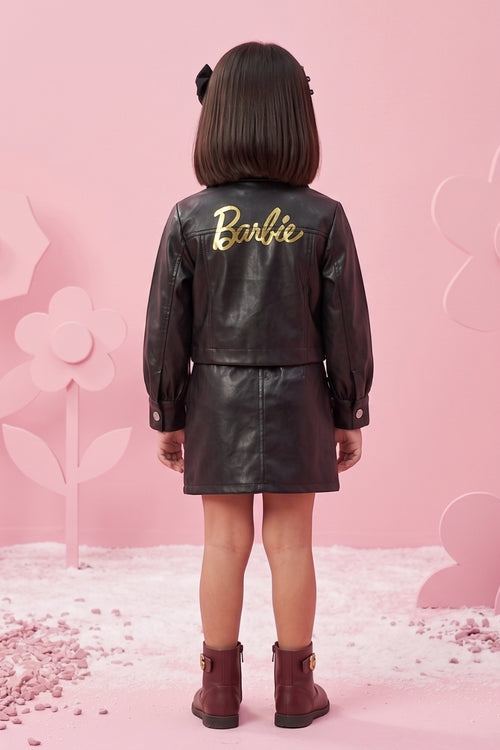 Cool Party Look Black Faux Leather Co-ord Set BASET363