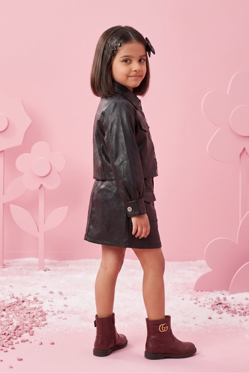 Cool Party Look Black Faux Leather Co-ord Set BASET363