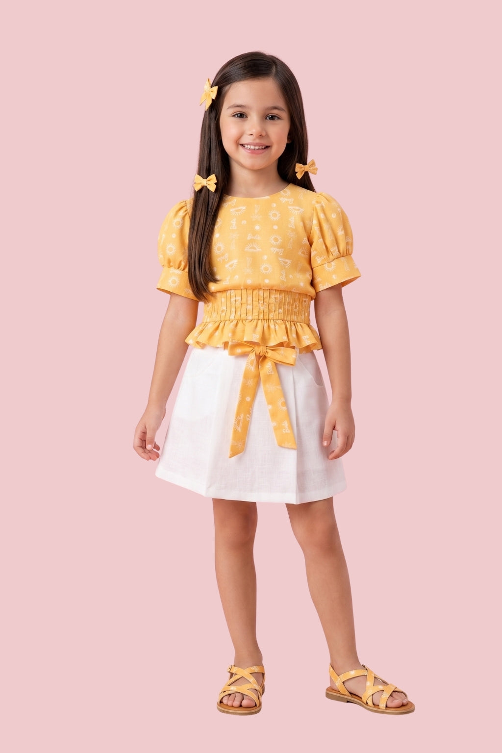 Mustard & White Co-ord Set BASET373