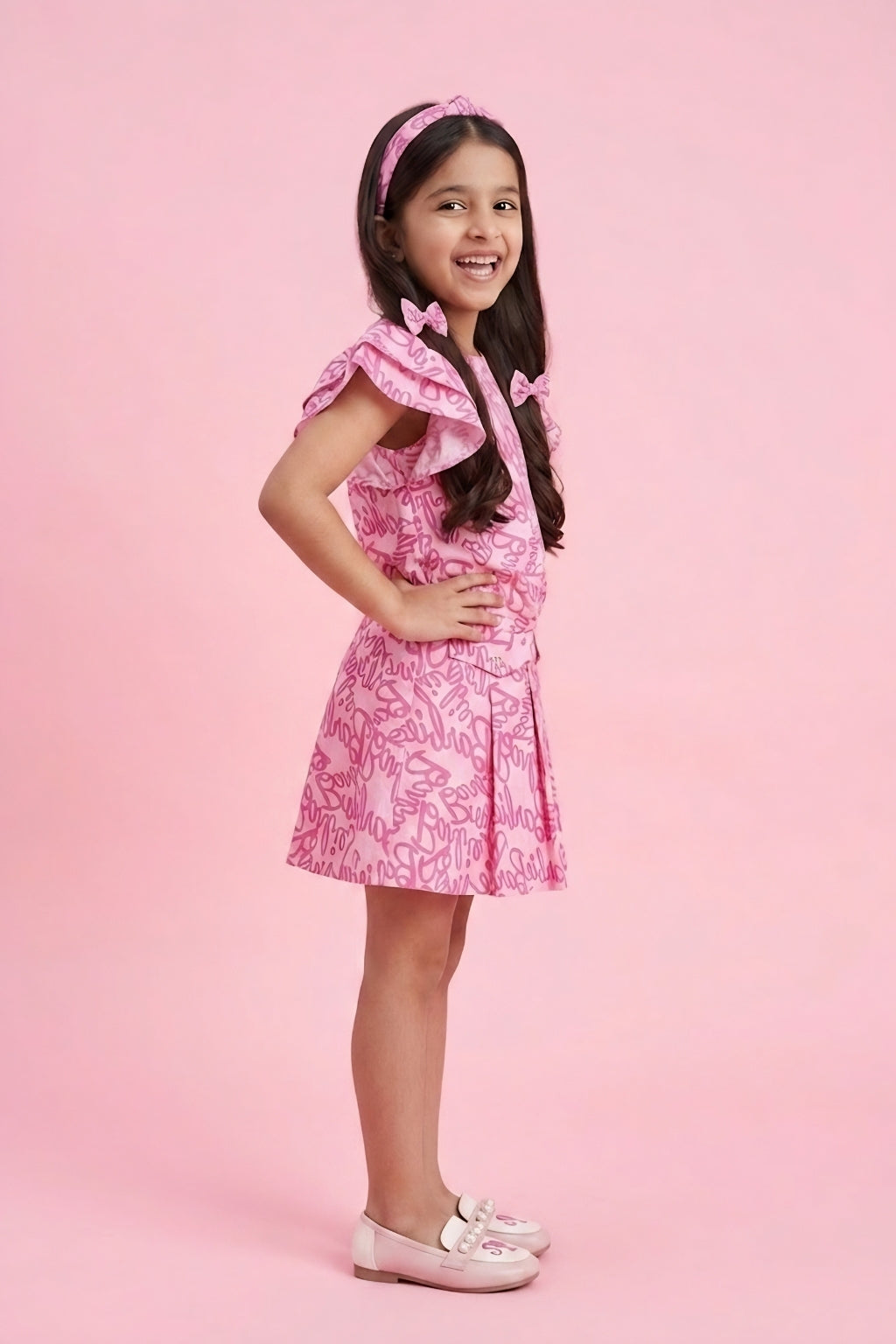 Barbie Pink Flutter-Sleeve Dress BASET380