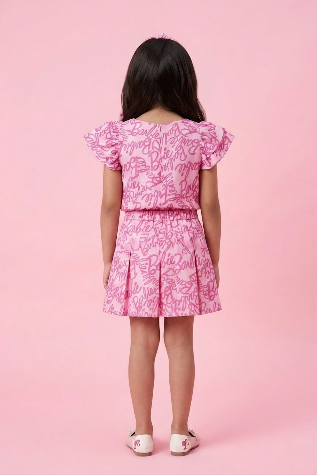 Barbie Pink Flutter-Sleeve Dress BASET380
