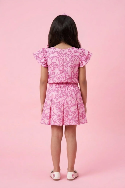 Barbie Pink Flutter-Sleeve Dress BASET380