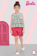 Mint Floral Ruffle Top & Pink Shorts Set – Playful Daywear