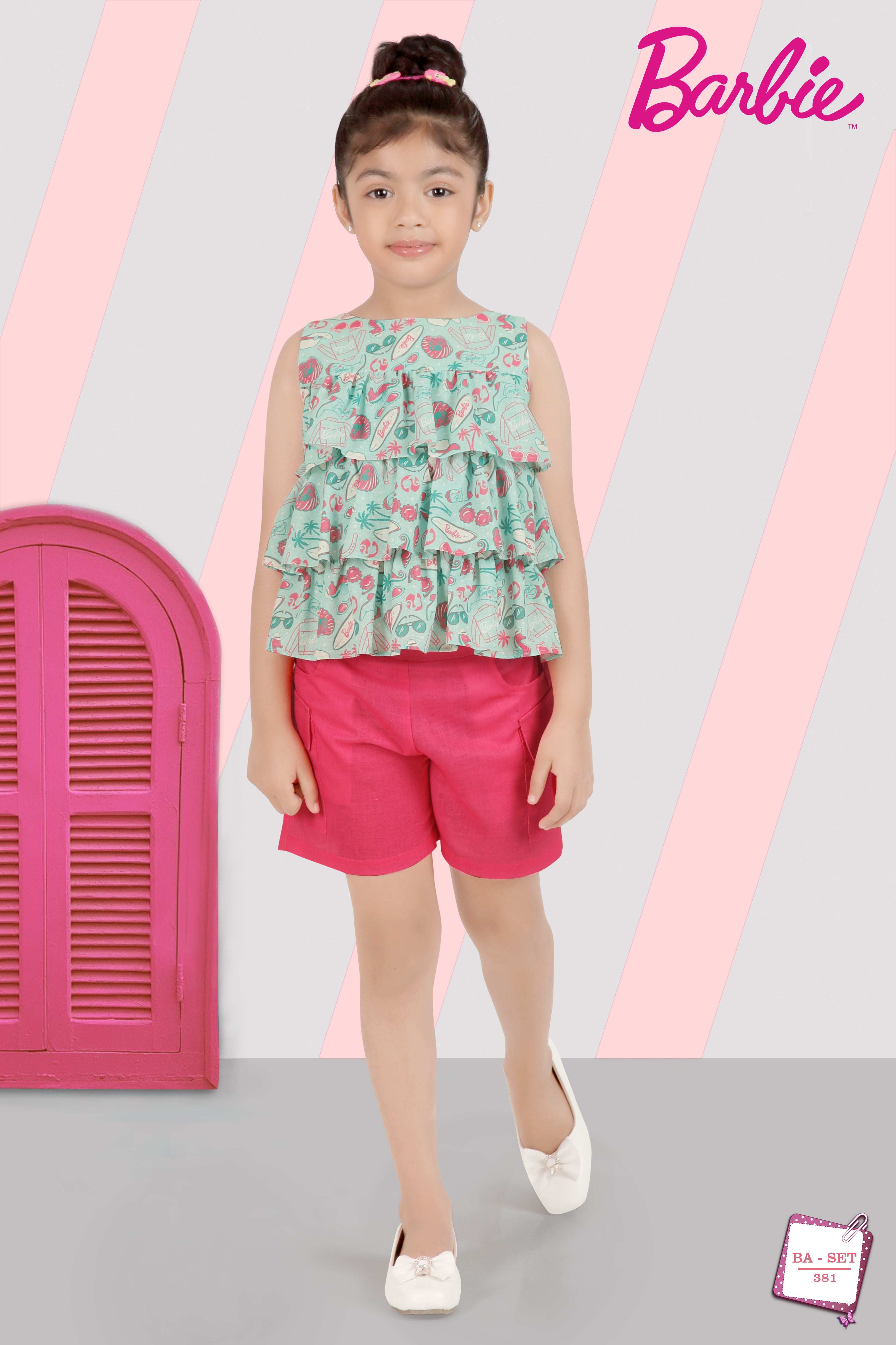 Mint Floral Ruffle Top & Pink Shorts Set – Playful Daywear