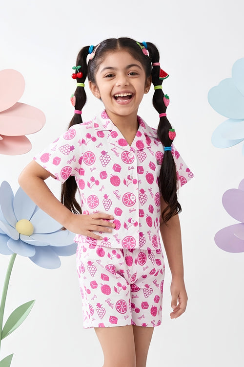 Barbie White & Pink Print Co-ord Set BASET404