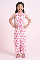 Barbie White & Pink Printed Jumpsuit BASET406