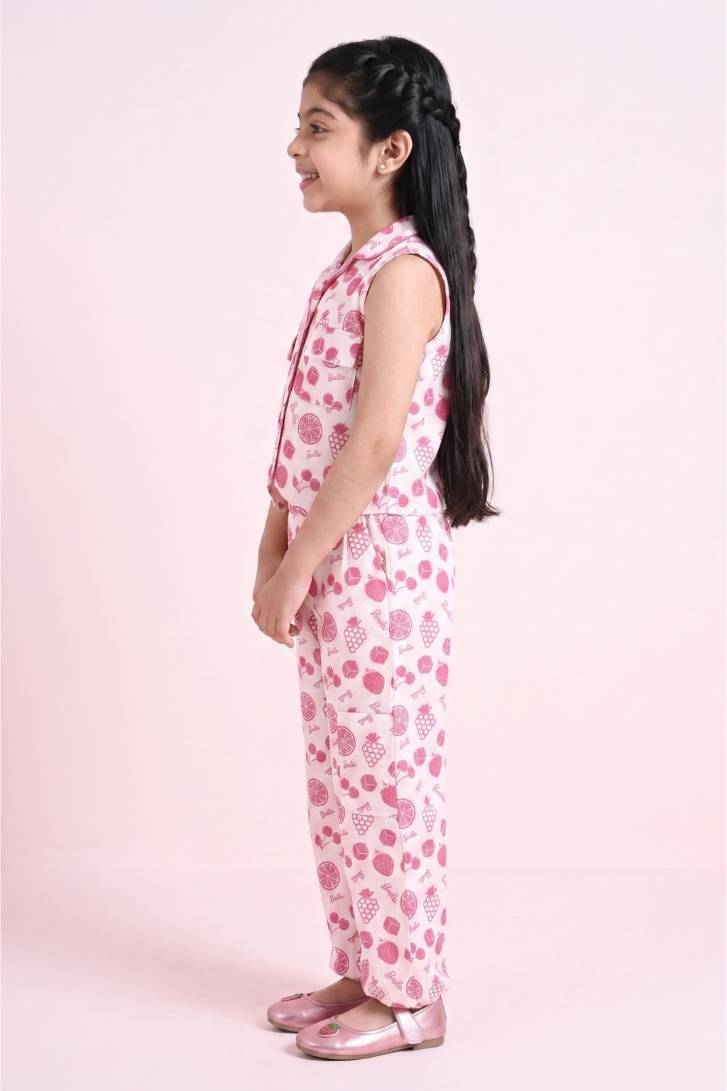 Barbie White & Pink Printed Jumpsuit BASET406