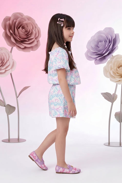 Barbie Pastel Print Puff-Sleeve Co-ord Set BASET411