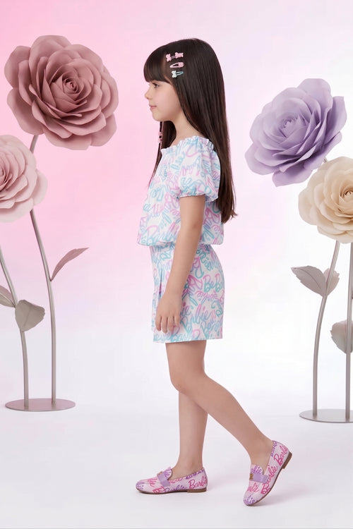 Barbie Pastel Print Puff-Sleeve Co-ord Set BASET411
