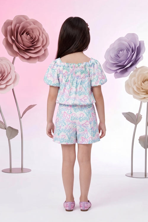Barbie Pastel Print Puff-Sleeve Co-ord Set BASET411
