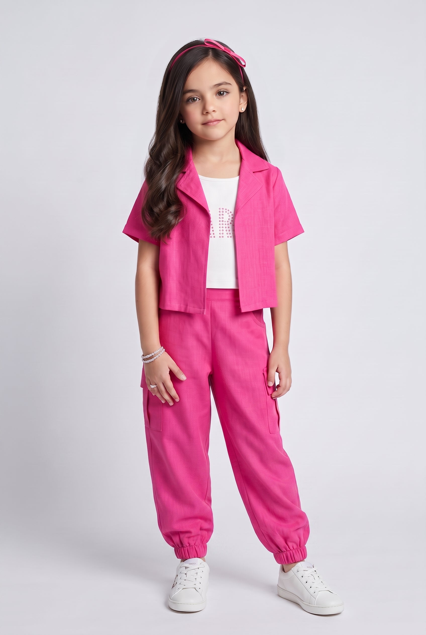 Hot Pink Cropped Top & Cargo Jogger Co-ord Set BASET412