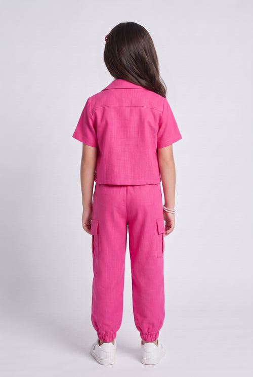 Hot Pink Cropped Top & Cargo Jogger Co-ord Set BASET412
