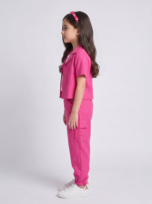 Hot Pink Cropped Top & Cargo Jogger Co-ord Set BASET412