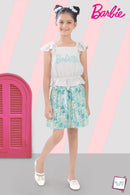 White Top & Aqua Skirt Set – Playful Summer Outfit for Girls