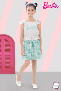 White Top & Aqua Skirt Set – Playful Summer Outfit for Girls