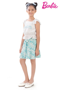 White Top & Aqua Skirt Set – Playful Summer Outfit for Girls