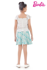 White Top & Aqua Skirt Set – Playful Summer Outfit for Girls