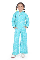 Barbie Sea Green Printed Hoodie & Cargo Pants Set for Girls