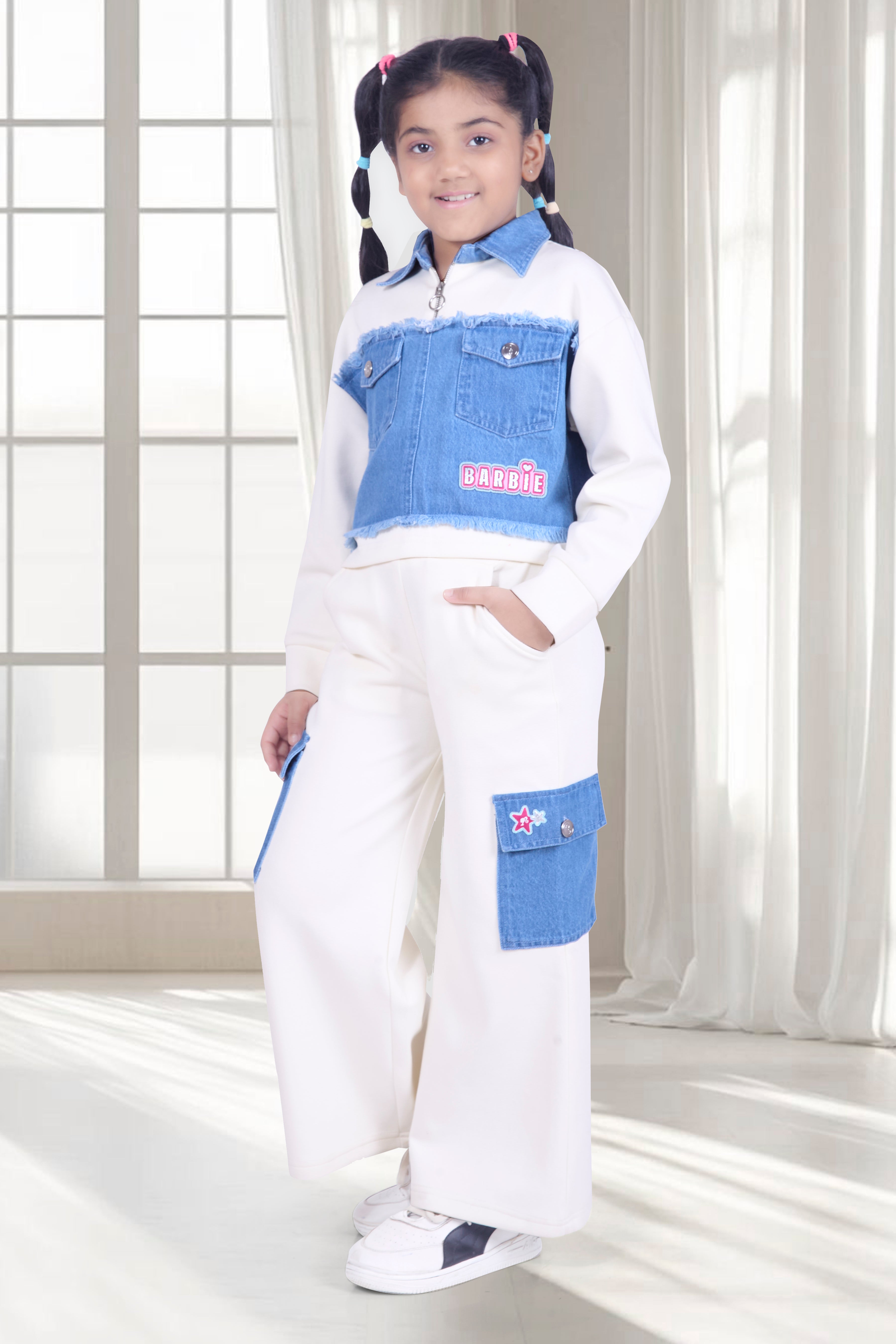 Barbie Girls Off-White Denim Patch Co-ord Set – Trendy Kids Wear