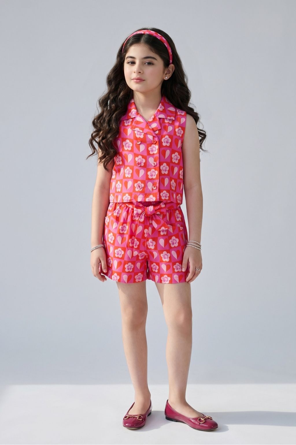 Barbie Hot Pink Printed Sleeveless Co-ord Set BASET491