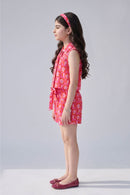 Barbie Hot Pink Printed Sleeveless Co-ord Set BASET491