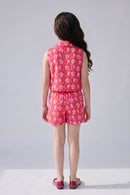 Barbie Hot Pink Printed Sleeveless Co-ord Set BASET491