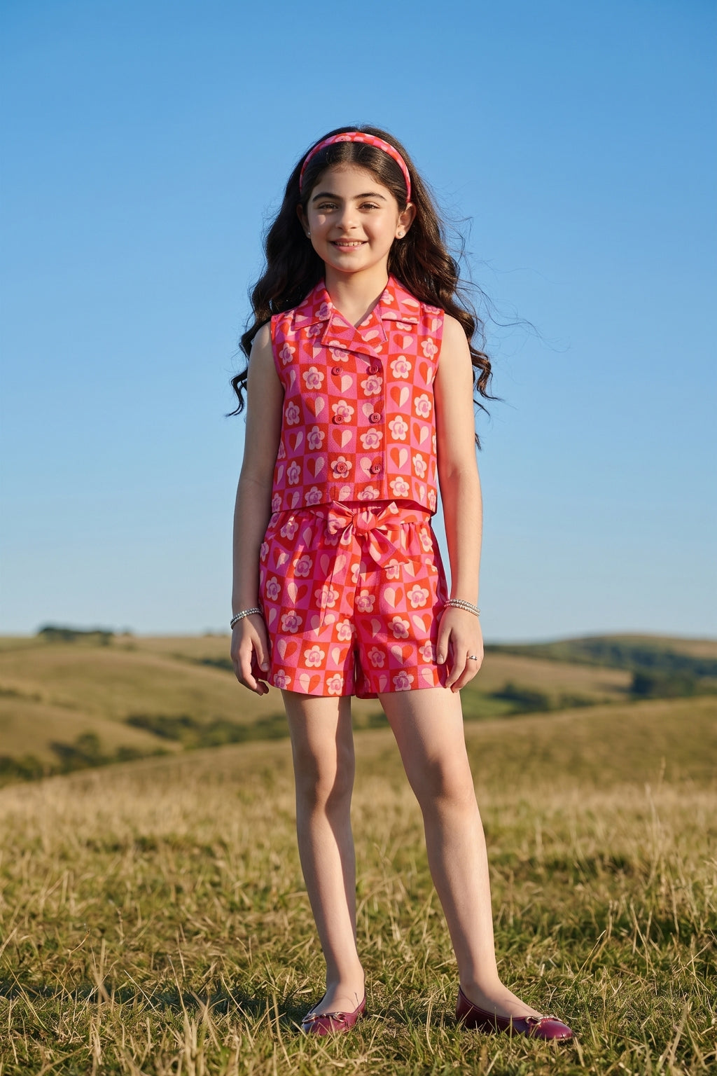 Barbie Hot Pink Printed Sleeveless Co-ord Set BASET491