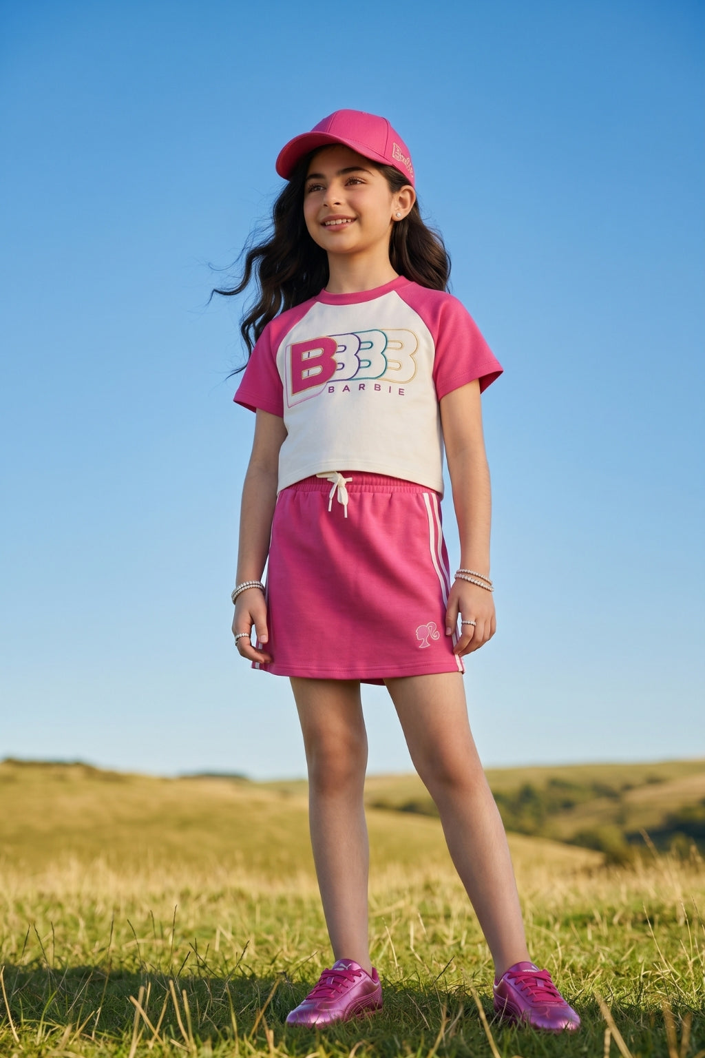 Barbie Girls Pink Crop Top & Skirt Set BASET492