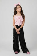 Barbie Pink Bow Top with Black Wide-Leg Pants Co-ord Set BASET496