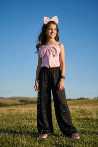 Barbie Pink Bow Top with Black Wide-Leg Pants Co-ord Set BASET496