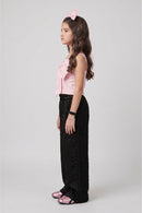 Barbie Pink Bow Top with Black Wide-Leg Pants Co-ord Set BASET496
