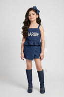 Barbie Dark Blue Denim Peplum Top with Skort Co-ord Set BASET497