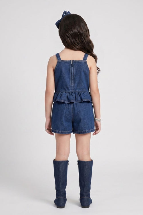 Barbie Dark Blue Denim Peplum Top with Skort Co-ord Set BASET497