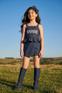 Barbie Dark Blue Denim Peplum Top with Skort Co-ord Set BASET497