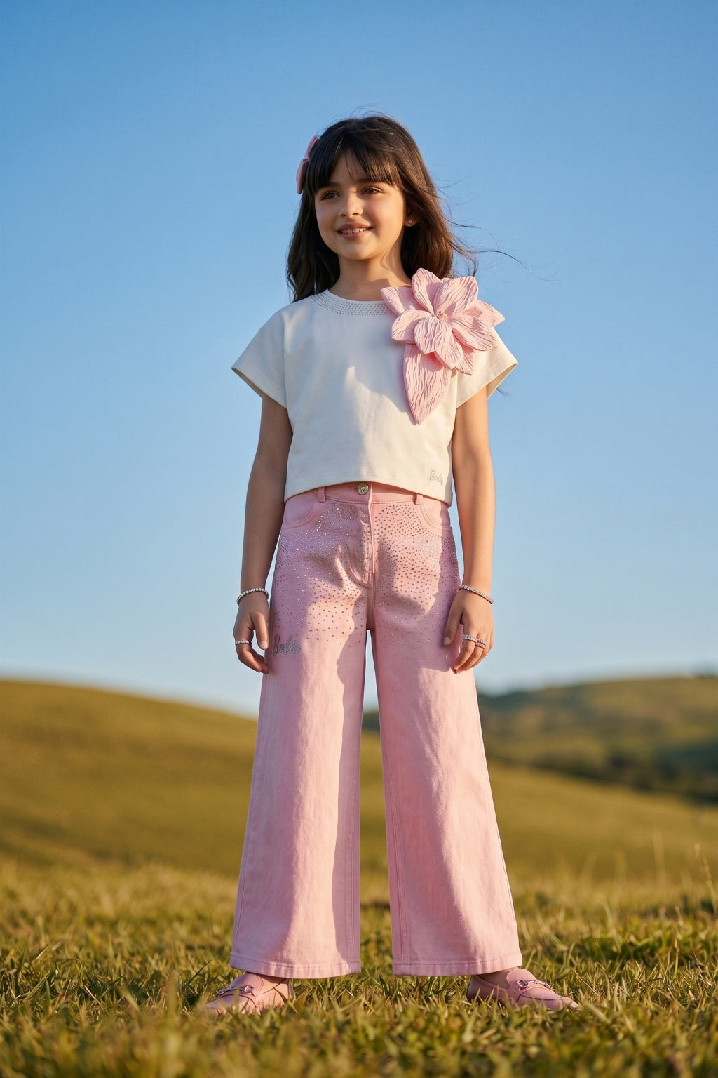 Barbie White Cap Sleeve Floral Applique Top BATP2264