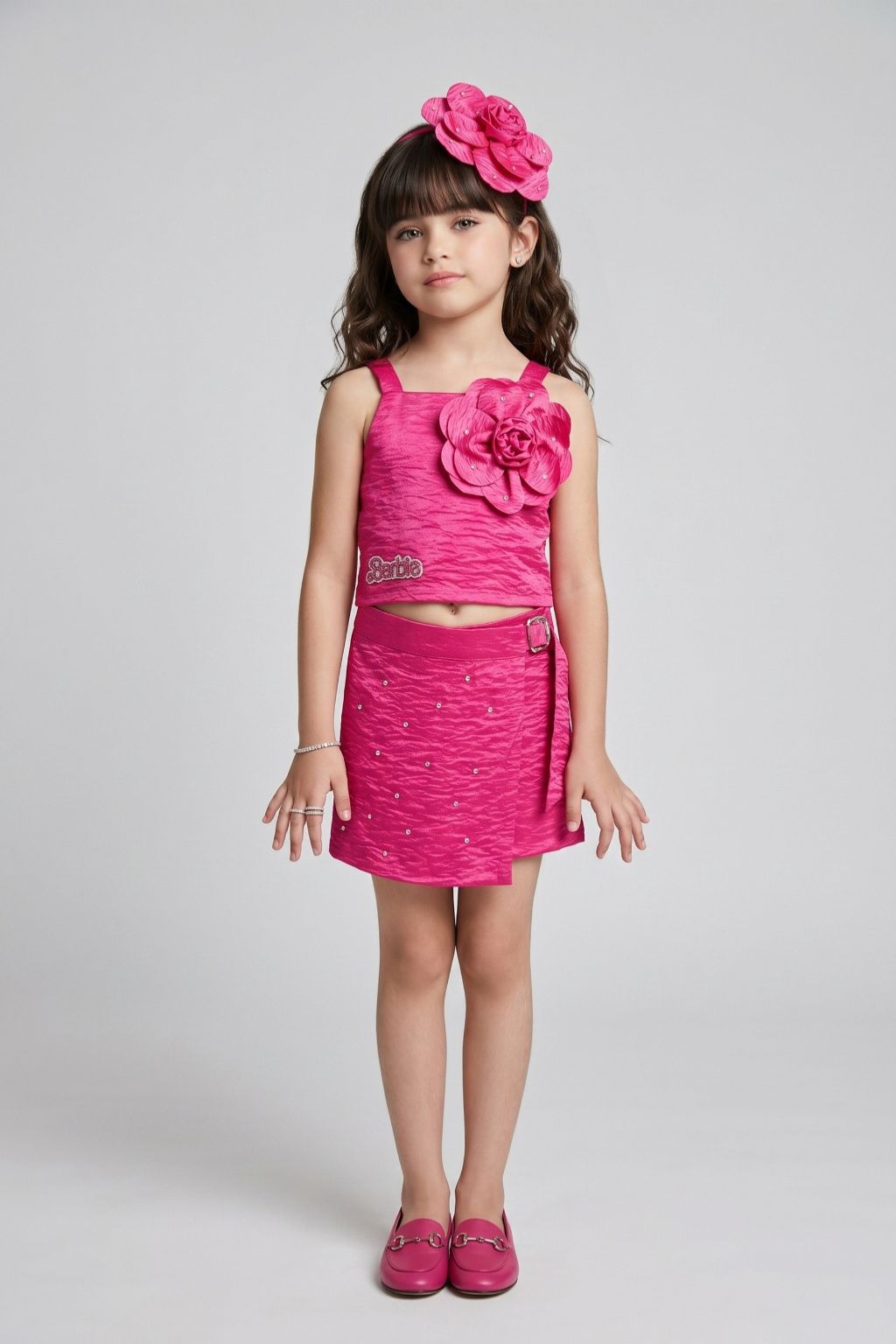 Barbie Girls Hot Pink Textured Co-ord Set with Wrap Skort BASET517