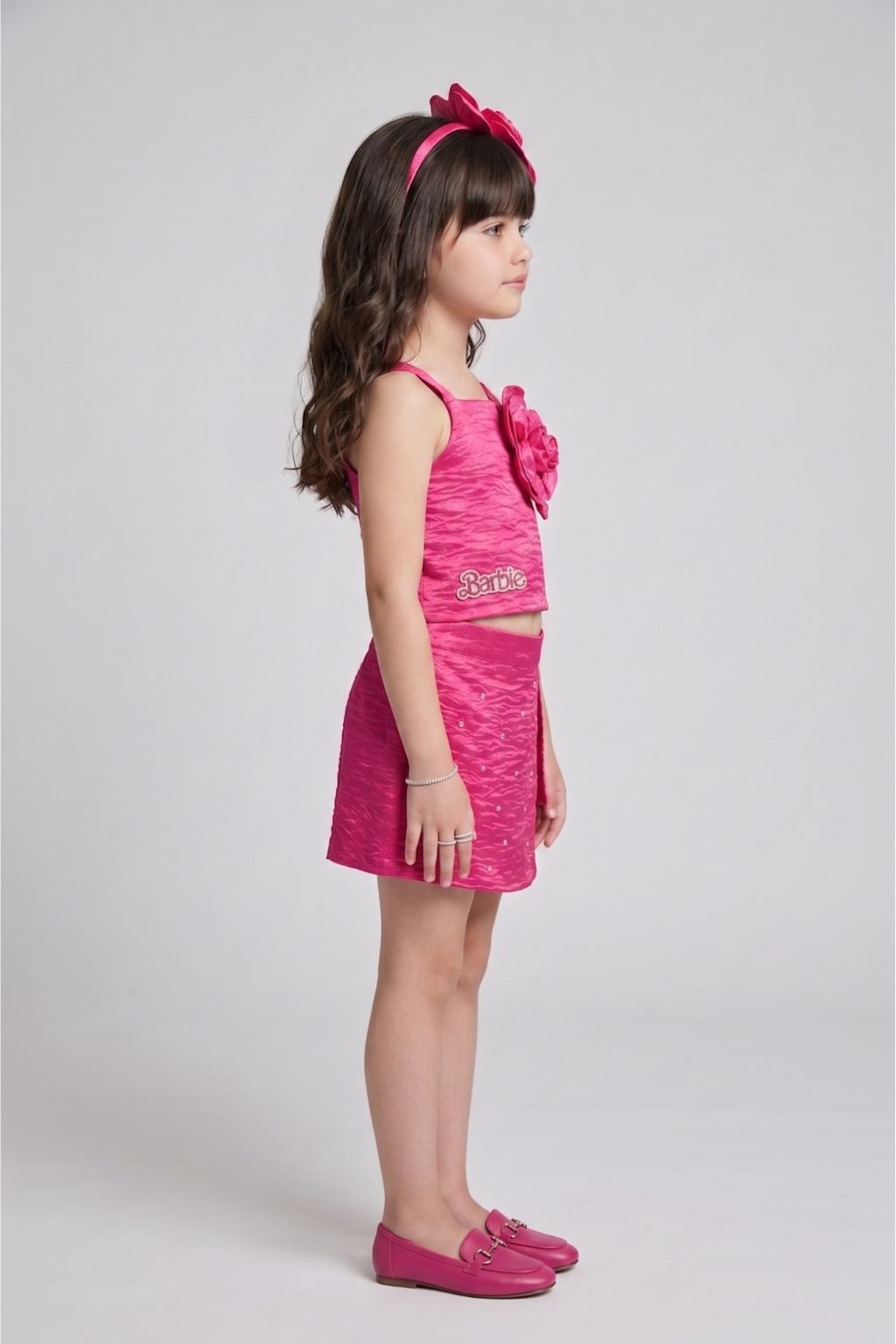 Barbie Girls Hot Pink Textured Co-ord Set with Wrap Skort BASET517