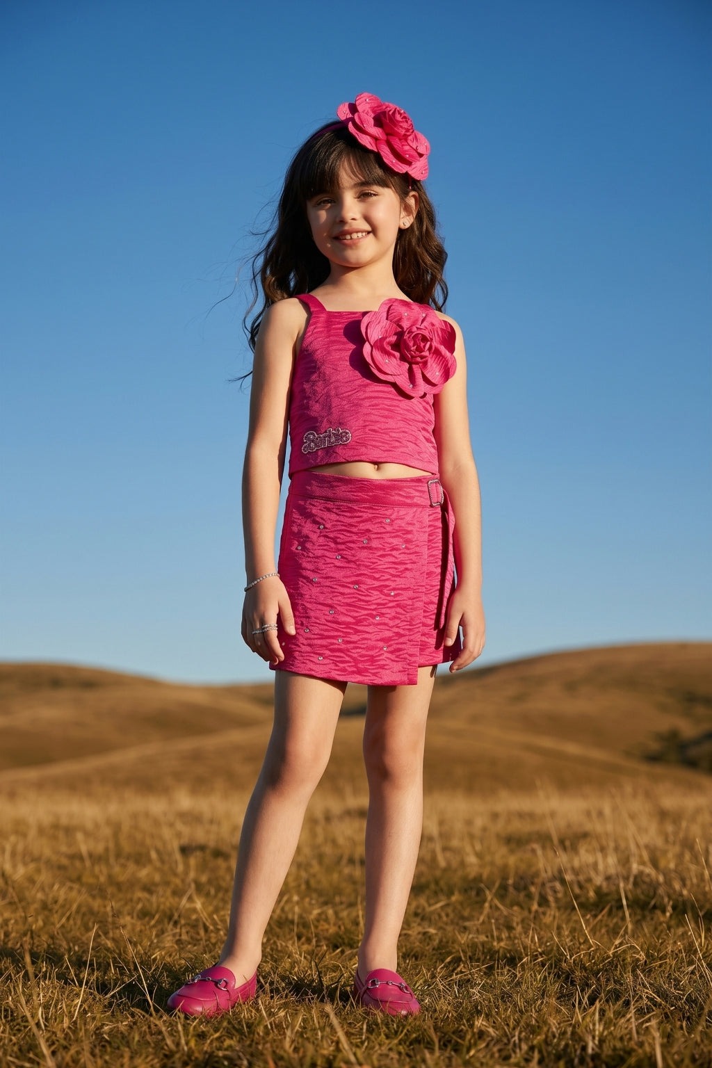 Barbie Girls Hot Pink Textured Co-ord Set with Wrap Skort BASET517