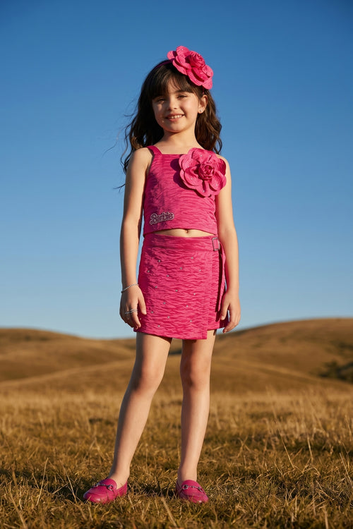 Barbie Girls Hot Pink Textured Co-ord Set with Wrap Skort BASET517