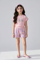 Barbie Girls Light Peach Sequins Shorts Co-ord Set BASET521
